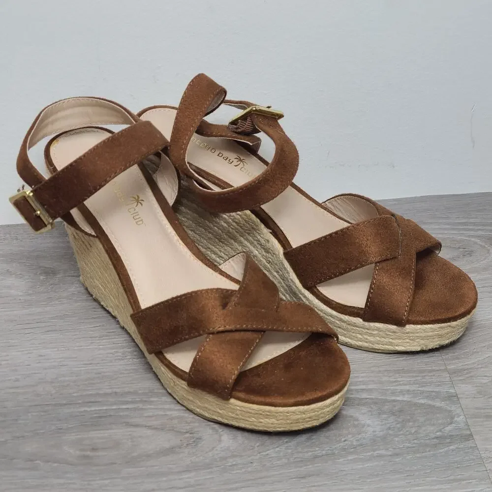 NEW Montego Bay Club Women's Brown Wedge Slingback Espadrille Sandal Size 8